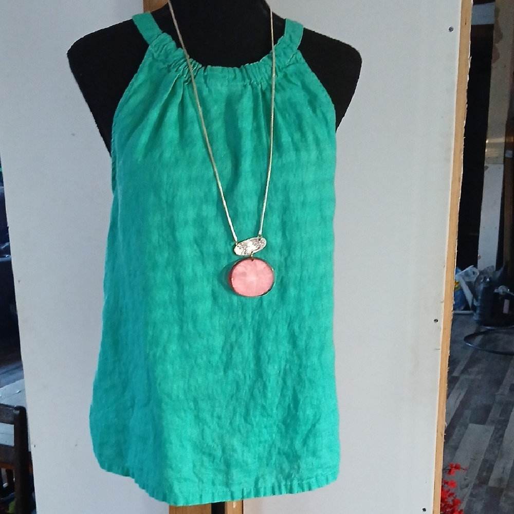 Nicole Miller Teal Linen Top